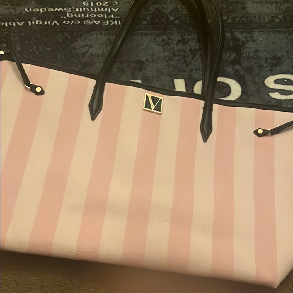 Elegant Pink and Black Striped Tote Bag